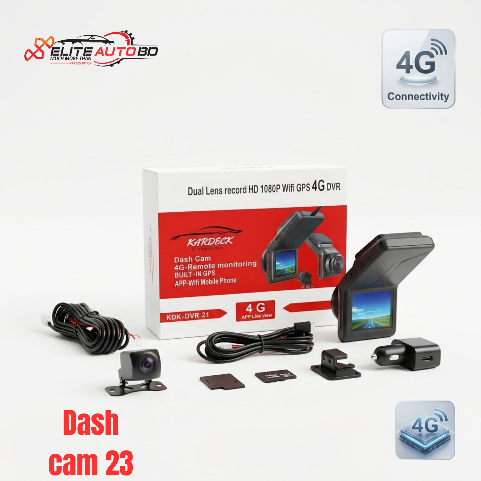 Kardeck KDK-DVR 21 Dual Lens 4G Dash Cam with Remote Live Monitoring & GPS  | Dash cam 23 | Elite Auto BD